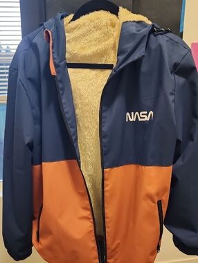 NASA Men's Navy and Orange Hooded Jacket Or Womens